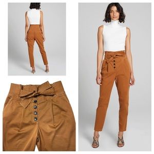 A.L.C. Krew Belted Paperbag Pants High Rise Crop Button Fly Taper Leg Brown Sz 4